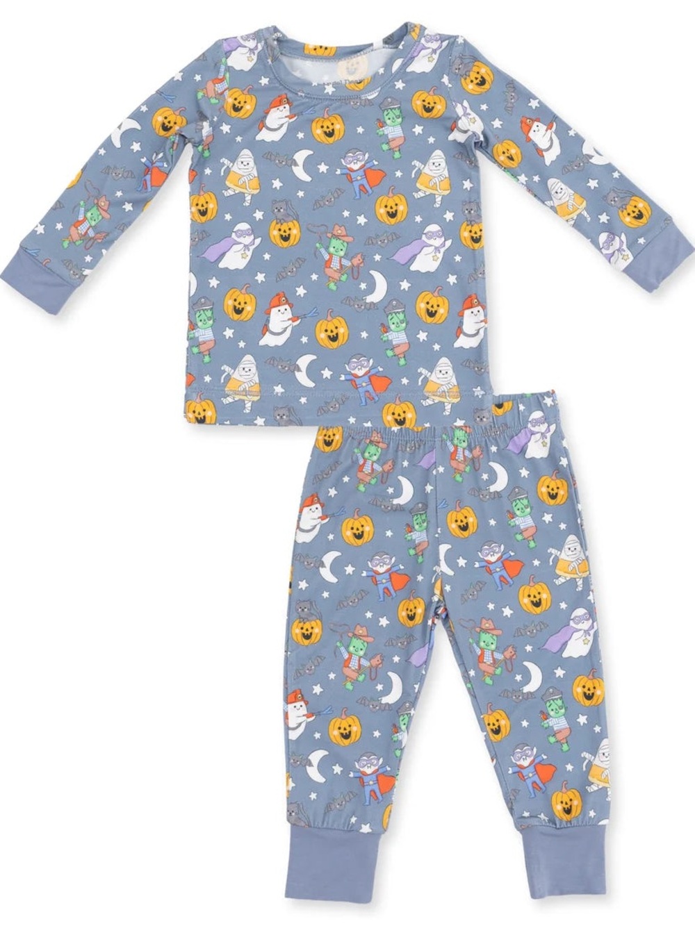 Angel Dear Blue Halloween Monster Ghost & Pumpkin Pajama Set 2T 3-4 5-6 7-8